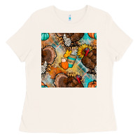 Bone thanksgiving turkey seamless pattern Ladies Tee - BundleAndBundleShop