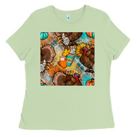 Matcha thanksgiving turkey seamless pattern Ladies Tee - BundleAndBundleShop
