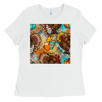 Thanksgiving Turkey Seamless Pattern Ladies Tee | Teevron