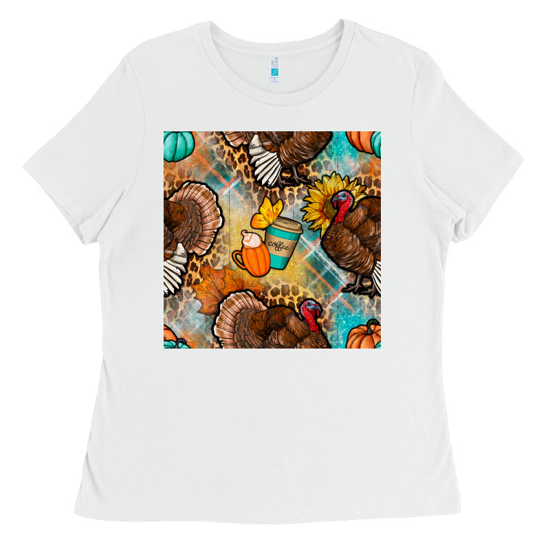 Thanksgiving Turkey Seamless Pattern Ladies Tee by BundleAndBundleShop | Teevron