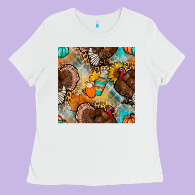 Thanksgiving Turkey Seamless Pattern Ladies Tee Designed By Bundleandbundleshop