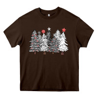 Chocolate Brown black and white christmas trees with lights Heavy Core Tee - FaDigitalArtStudio