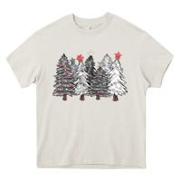 Cream black and white christmas trees with lights Heavy Core Tee - FaDigitalArtStudio