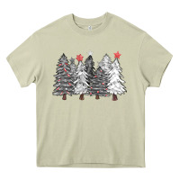 Mossy black and white christmas trees with lights Heavy Core Tee - FaDigitalArtStudio