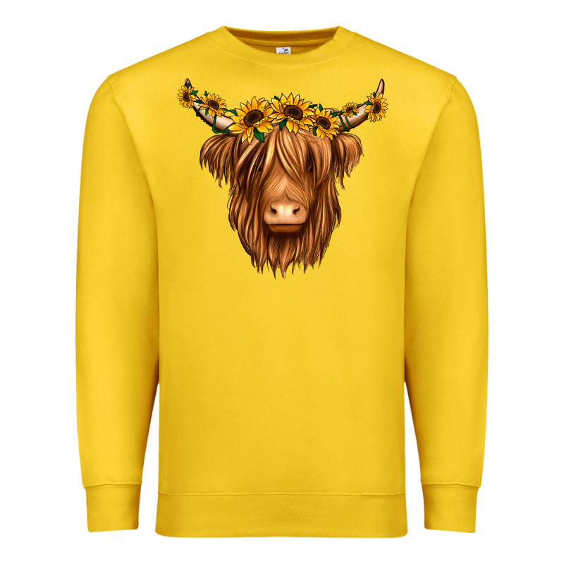 Sunflower Headband Highland Cow Premium Sweatshirt by Jasminsmagicworld | Teevron