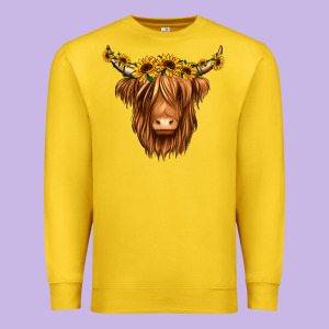 Sunflower Headband Highland Cow Premium Sweatshirt Designed By Jasminsmagicworld