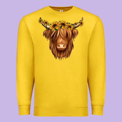 Sunflower Headband Highland Cow Premium Sweatshirt Designed By Jasminsmagicworld