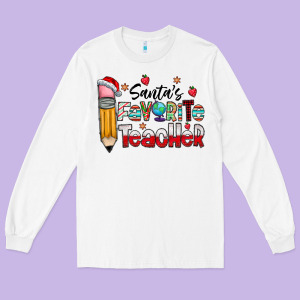 Santa Favorite Teacher Long Sleeve Tee Designed By Cowhidedigitalart