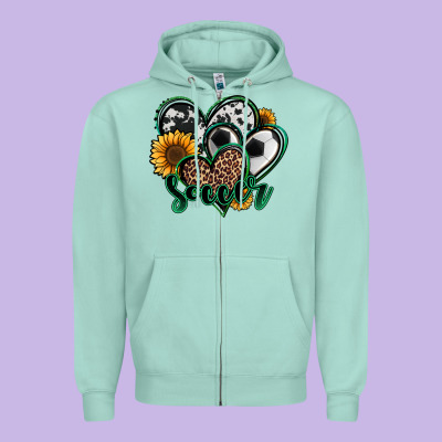 Soccer Hearts Zipper Hoodie Designed By Jasminsmagicworld