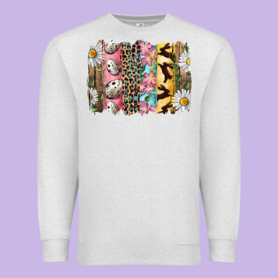 Easter Brushstroke With Quail Eggs Daisy And Bunny Premium Sweatshirt Designed By Ranaportraitstore