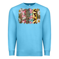 Ocean Blue Easter Brushstroke With Quail Eggs Daisy And Bunny Premium Sweatshirt - RanaPortraitStore