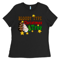 Black Bloody Type Christmas Tree Ladies Tee - FaDigitalArtStudio