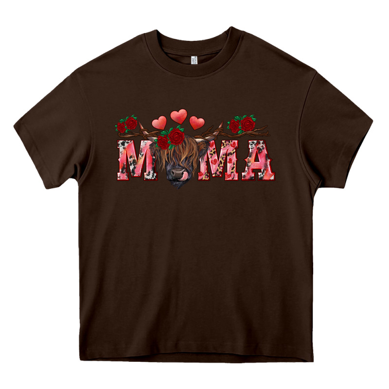 Valentine's Day Mama Black Highland Cow Heavy Core Tee by RanaPortraitStore | Teevron