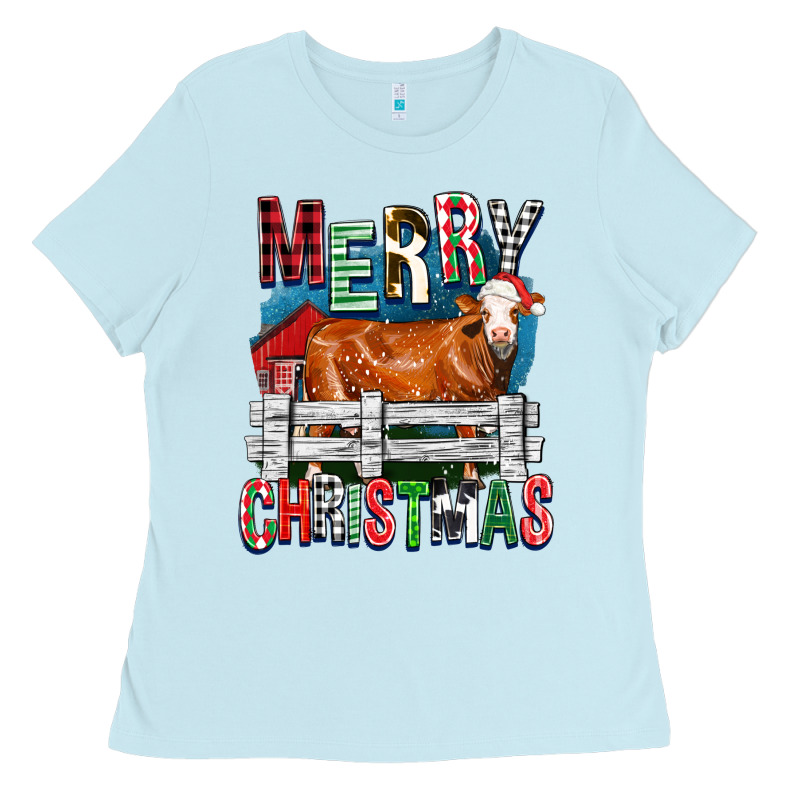 Merry Christmas Simmental Cow Ladies Tee by FaDigitalArtStudio | Teevron