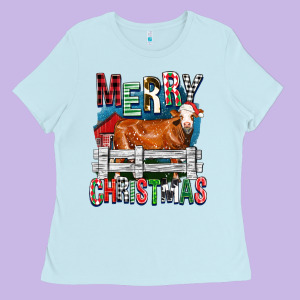 Merry Christmas Simmental Cow Ladies Tee Designed By Fadigitalartstudio