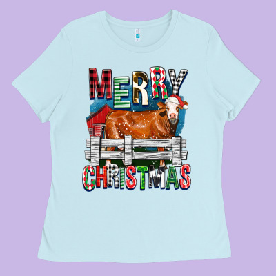 Merry Christmas Simmental Cow Ladies Tee Designed By Fadigitalartstudio