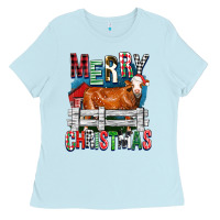Baby Blue merry christmas simmental cow Ladies Tee - FaDigitalArtStudio