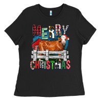 Black merry christmas simmental cow Ladies Tee - FaDigitalArtStudio