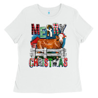 White merry christmas simmental cow Ladies Tee - FaDigitalArtStudio