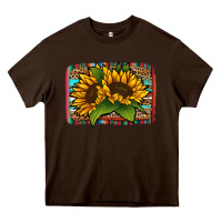 Chocolate Brown sunflower serape leopard background Heavy Core Tee - Jasminsmagicworld