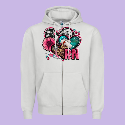 Rn Registered Nurse Hearts Zipper Hoodie Designed By Jasminsmagicworld