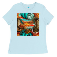 Baby Blue western thanksgiving seamless pattern Ladies Tee - BundleAndBundleShop