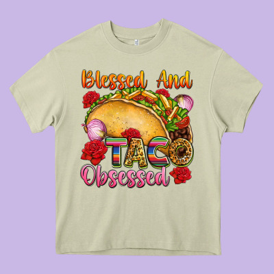 Blessed And Taco Obsessed Mexico Heavy Core Tee Designed By Fadigitalartstudio