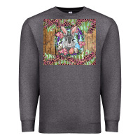 Charcoal Heather Easter bunny with floral wreath and leopard Premium Sweatshirt - RanaPortraitStore