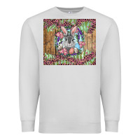 Dove Grey Easter bunny with floral wreath and leopard Premium Sweatshirt - RanaPortraitStore
