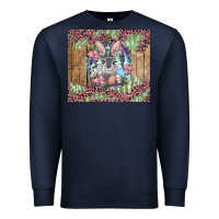 Navy Easter bunny with floral wreath and leopard Premium Sweatshirt - RanaPortraitStore
