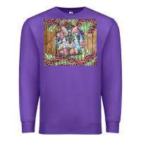 Purple Easter bunny with floral wreath and leopard Premium Sweatshirt - RanaPortraitStore