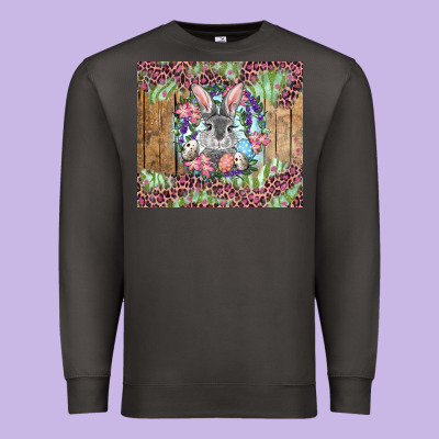 Easter Bunny With Floral Wreath And Leopard Premium Sweatshirt Designed By Ranaportraitstore