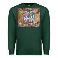 Sports Green Easter bunny with floral wreath and leopard Premium Sweatshirt - RanaPortraitStore