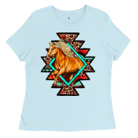 Baby Blue Aztec Symbol With Horse Ladies Tee - FaDigitalArtStudio