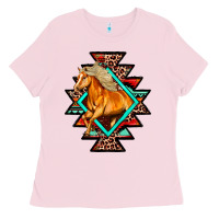 Bubblegum Pink Aztec Symbol With Horse Ladies Tee - FaDigitalArtStudio