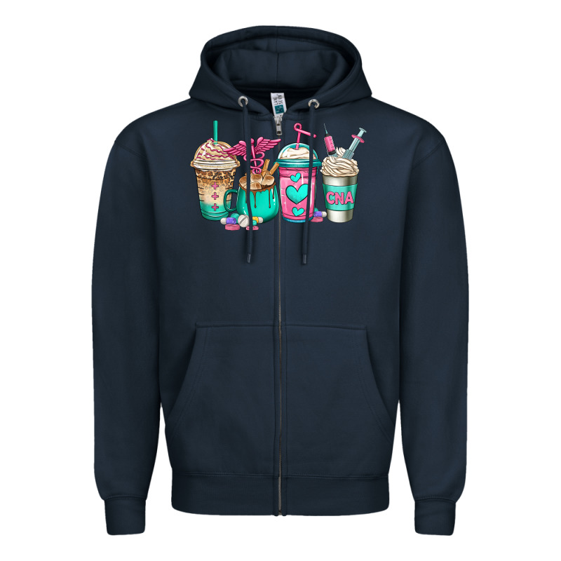 Cna Nurse Coffee Cups Zipper Hoodie by Jasminsmagicworld | Teevron