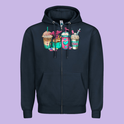 Cna Nurse Coffee Cups Zipper Hoodie Designed By Jasminsmagicworld