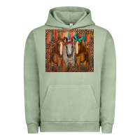 Pigment Oil Green western horses with bandanas Urban Hoodie - RanaPortraitStore