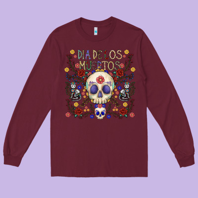 Dia De Los Muertos Long Sleeve Tee Designed By Cowhidedigitalart
