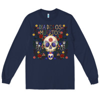 Navy dia de los muertos Long Sleeve Tee - CowhideDigitalArt