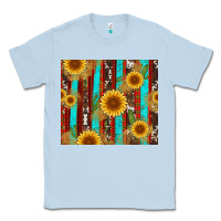 Dusty Blue western sunflower cactus serape and cowhide Classic Tee - Artiststas