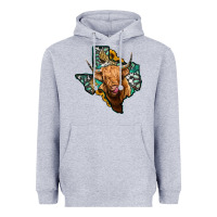 Heather Grey texas map highland cow Heavyweight Hoodie - Jasminsmagicworld