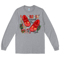 Heather Grey christmas crocin around the tree Long Sleeve Tee - CowhideDigitalArt