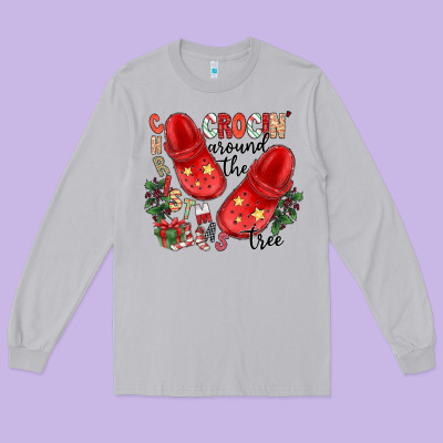 Christmas Crocin Around The Tree Long Sleeve Tee Designed By Cowhidedigitalart