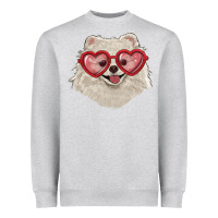 Heather Grey white pomeranian with love glasses Heavyweight Sweatshirt - RanaPortraitStore