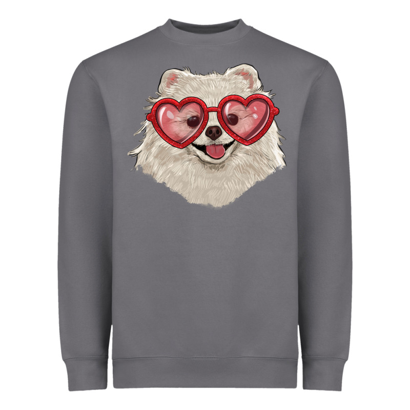White Pomeranian With Love Glasses Heavyweight Sweatshirt by RanaPortraitStore | Teevron