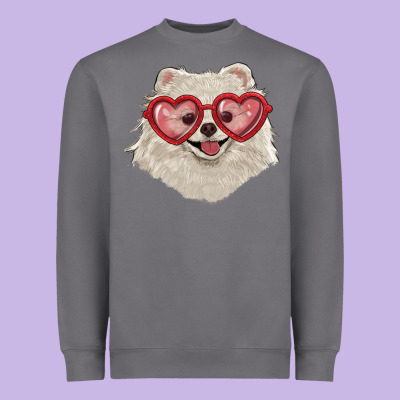 White Pomeranian With Love Glasses Heavyweight Sweatshirt Designed By Ranaportraitstore