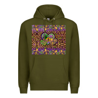 Army Green mardi gras fleur de lis hearts leopard glitter Premium Hoodie - Artiststas