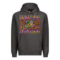 Charcoal Heather mardi gras fleur de lis hearts leopard glitter Premium Hoodie - Artiststas