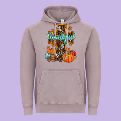 Thankful Cross Vintage Hoodie Designed By Racoondesign